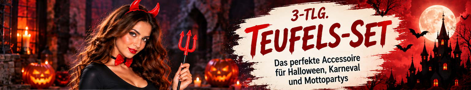 Rotes 3-teiliges Teufels-Set für Halloween und Karneval